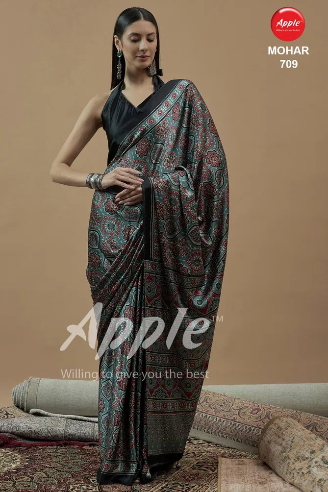 Mohar Vol 7 By Apple Japan Satin Ajhrakh Printed Sarees Wholesale In India